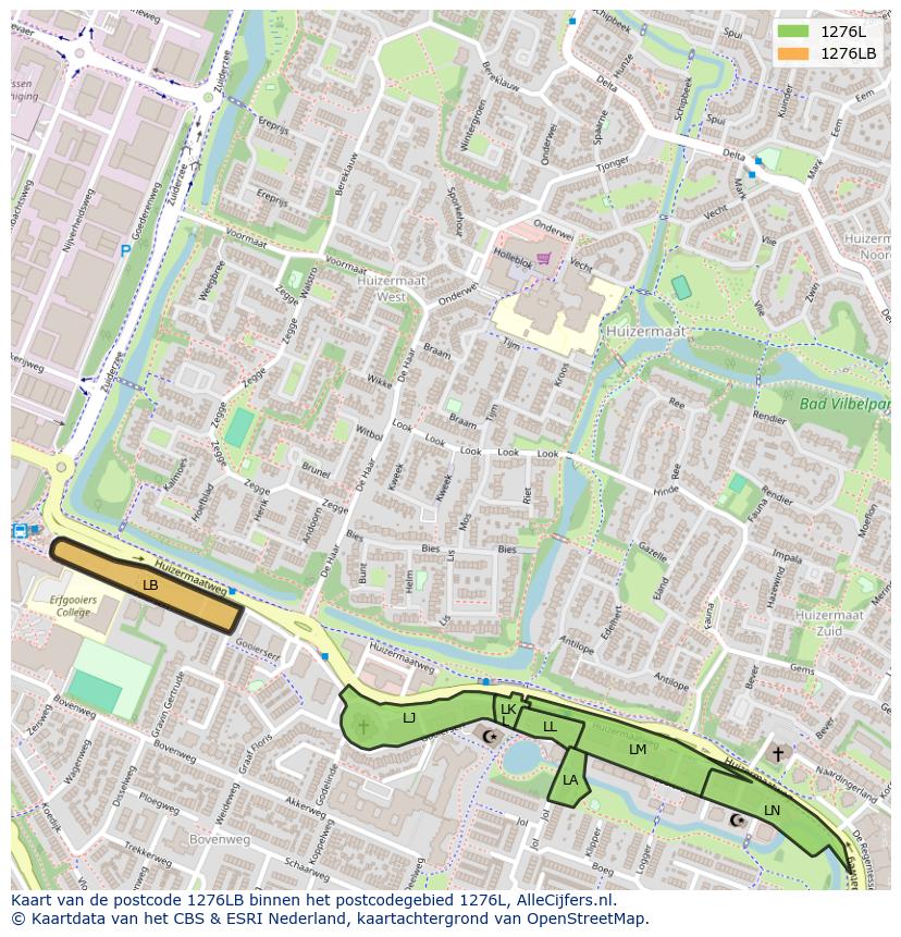 Afbeelding van het postcodegebied 1276 LB op de kaart.