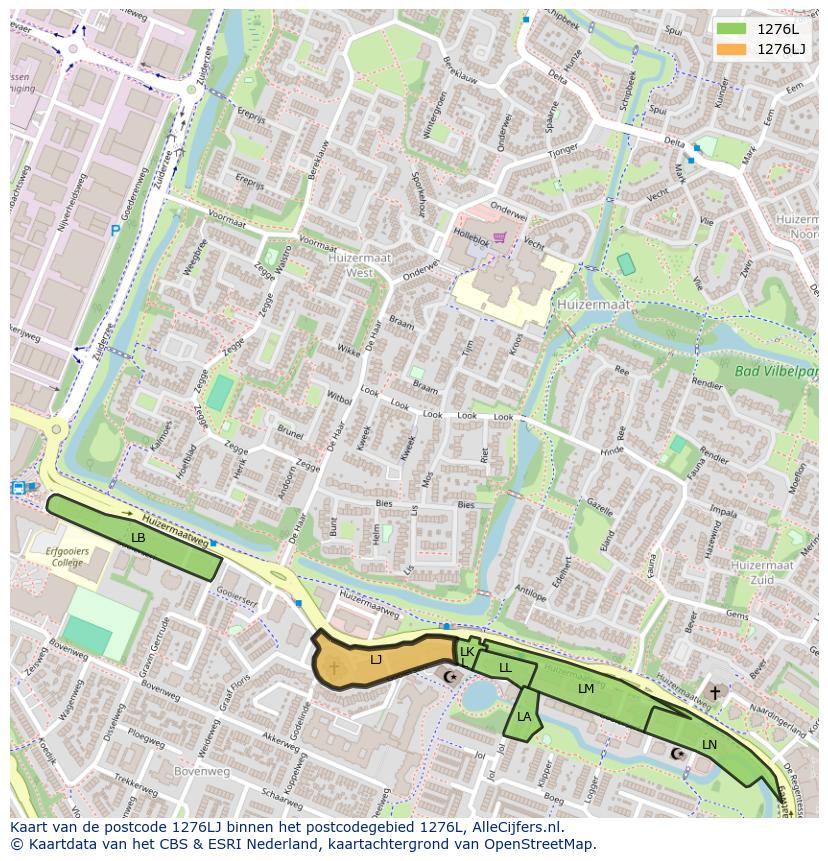 Afbeelding van het postcodegebied 1276 LJ op de kaart.