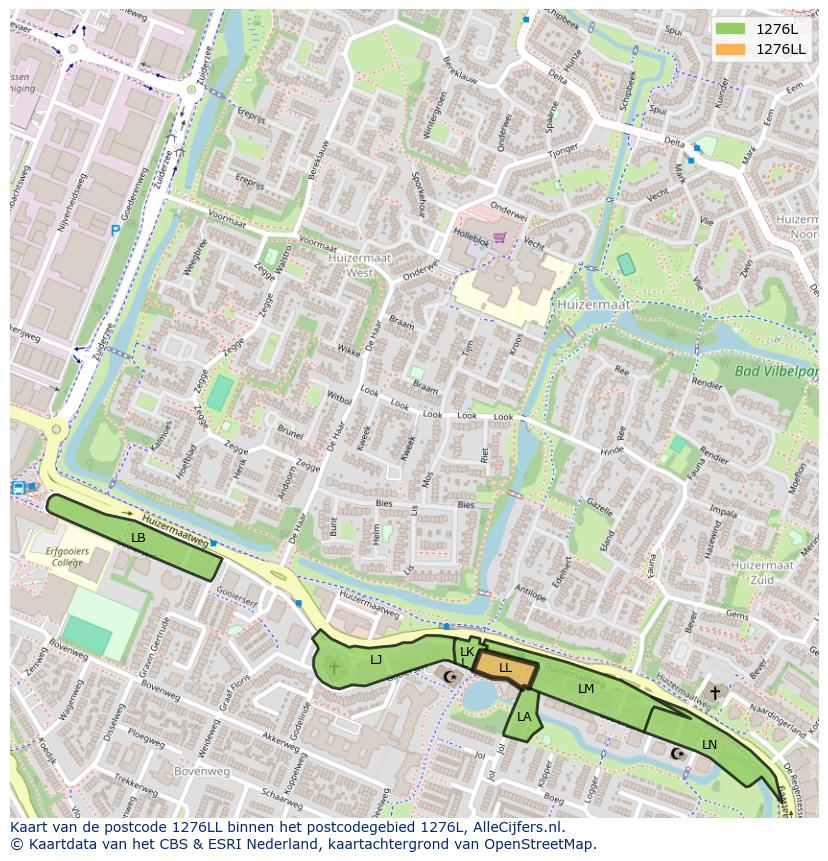 Afbeelding van het postcodegebied 1276 LL op de kaart.
