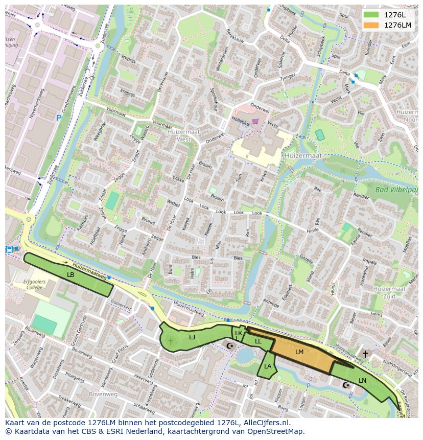 Afbeelding van het postcodegebied 1276 LM op de kaart.