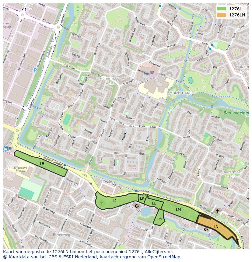 Afbeelding van het postcodegebied 1276 LN op de kaart.