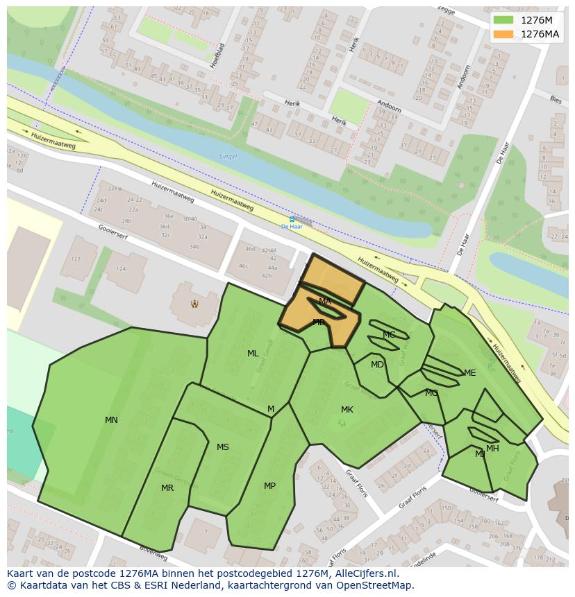 Afbeelding van het postcodegebied 1276 MA op de kaart.