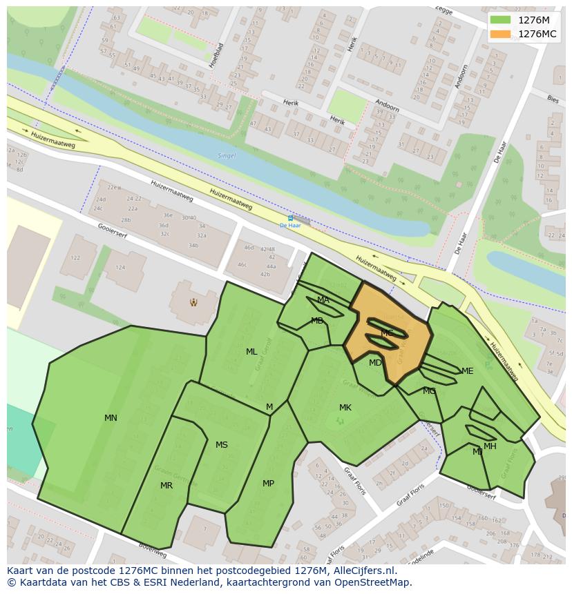 Afbeelding van het postcodegebied 1276 MC op de kaart.