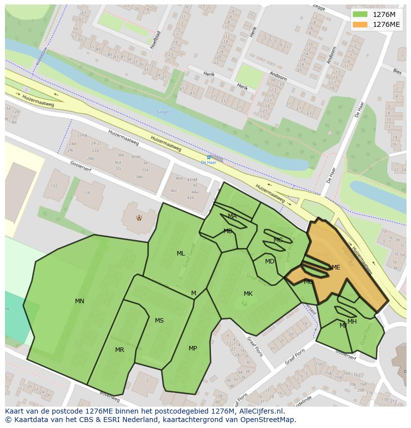 Afbeelding van het postcodegebied 1276 ME op de kaart.