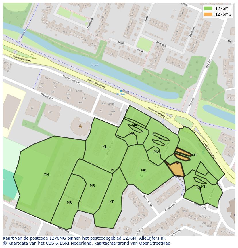 Afbeelding van het postcodegebied 1276 MG op de kaart.