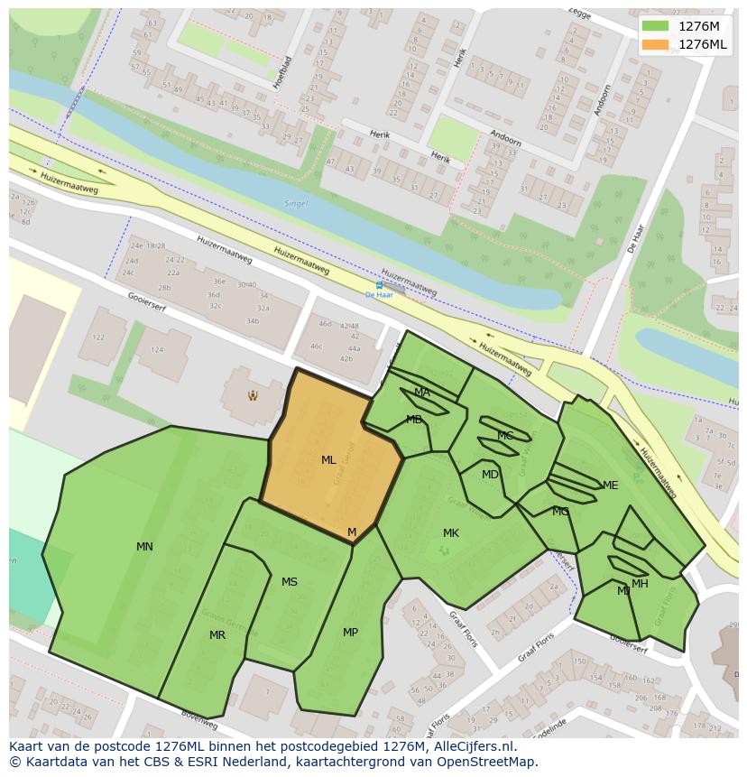 Afbeelding van het postcodegebied 1276 ML op de kaart.