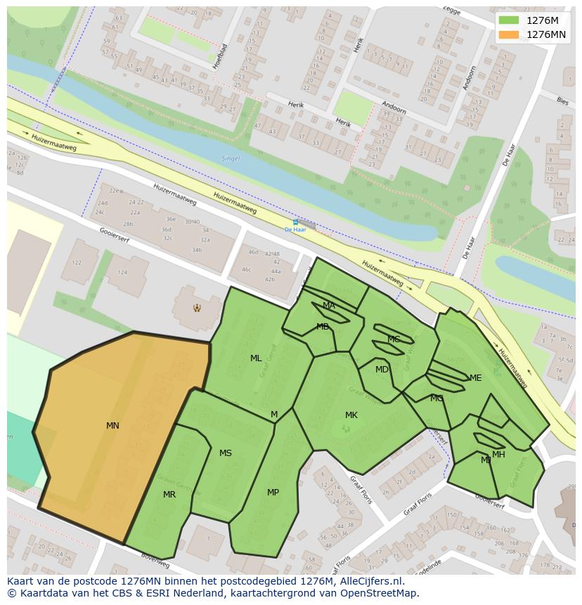 Afbeelding van het postcodegebied 1276 MN op de kaart.