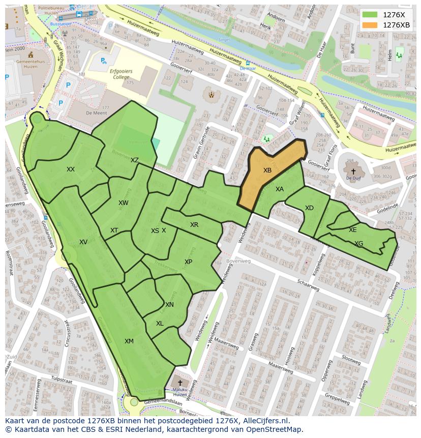 Afbeelding van het postcodegebied 1276 XB op de kaart.