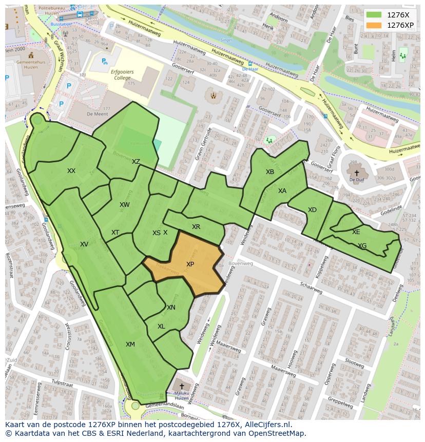 Afbeelding van het postcodegebied 1276 XP op de kaart.