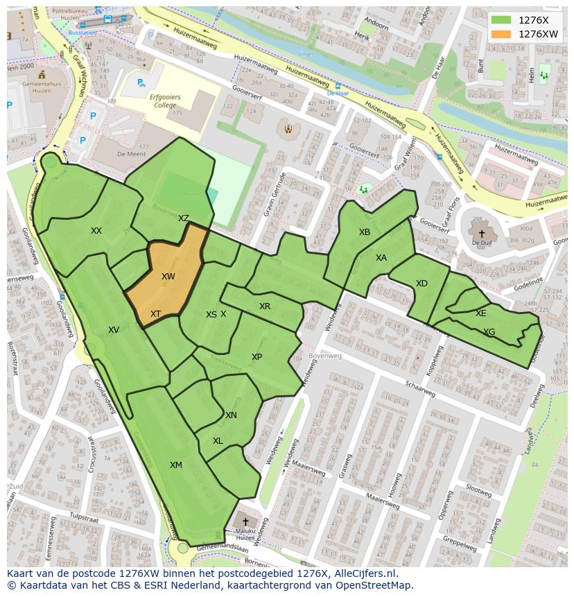 Afbeelding van het postcodegebied 1276 XW op de kaart.
