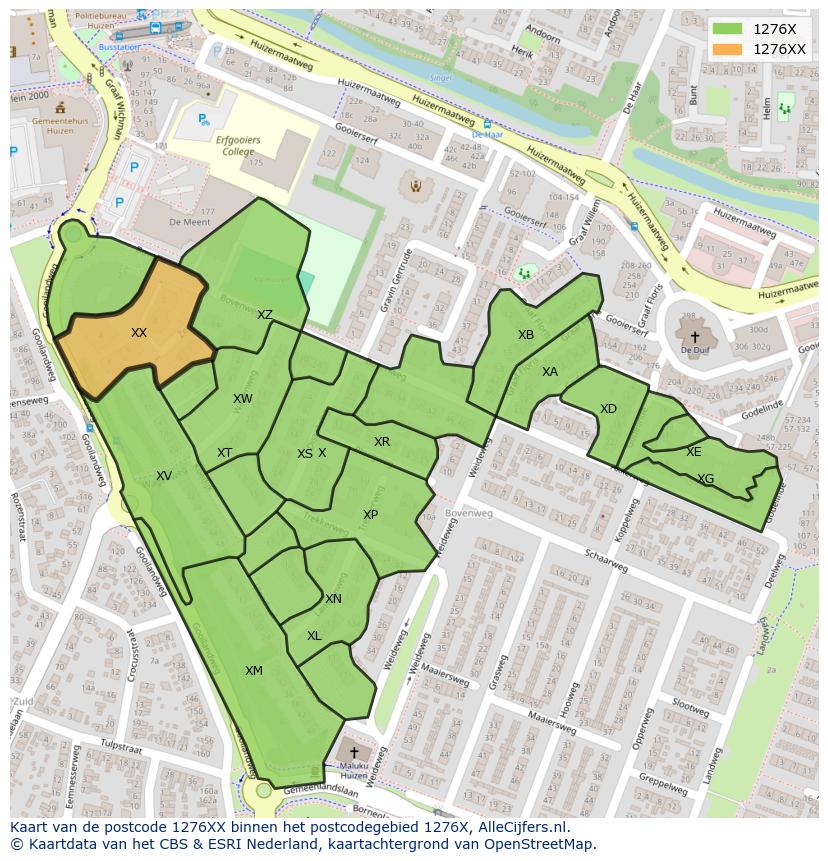 Afbeelding van het postcodegebied 1276 XX op de kaart.