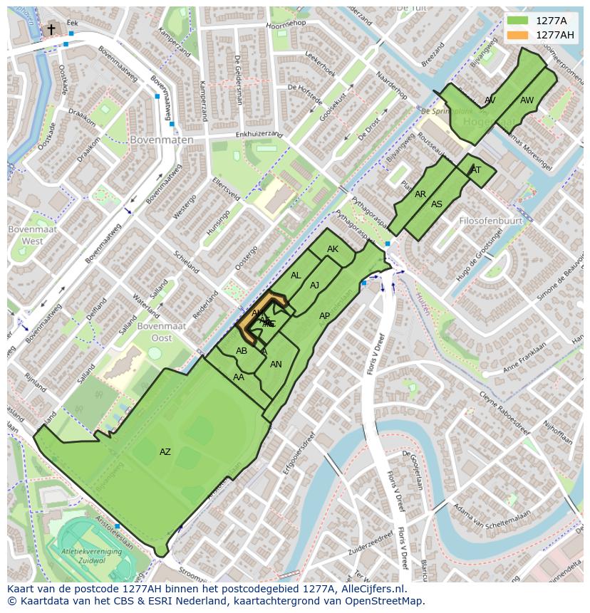 Afbeelding van het postcodegebied 1277 AH op de kaart.
