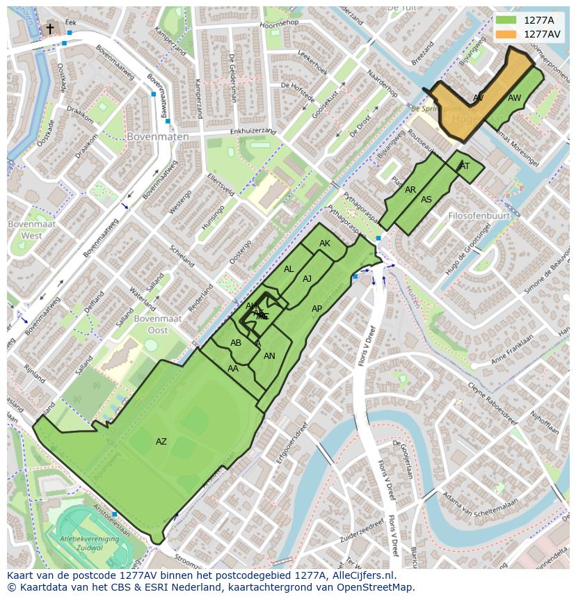 Afbeelding van het postcodegebied 1277 AV op de kaart.