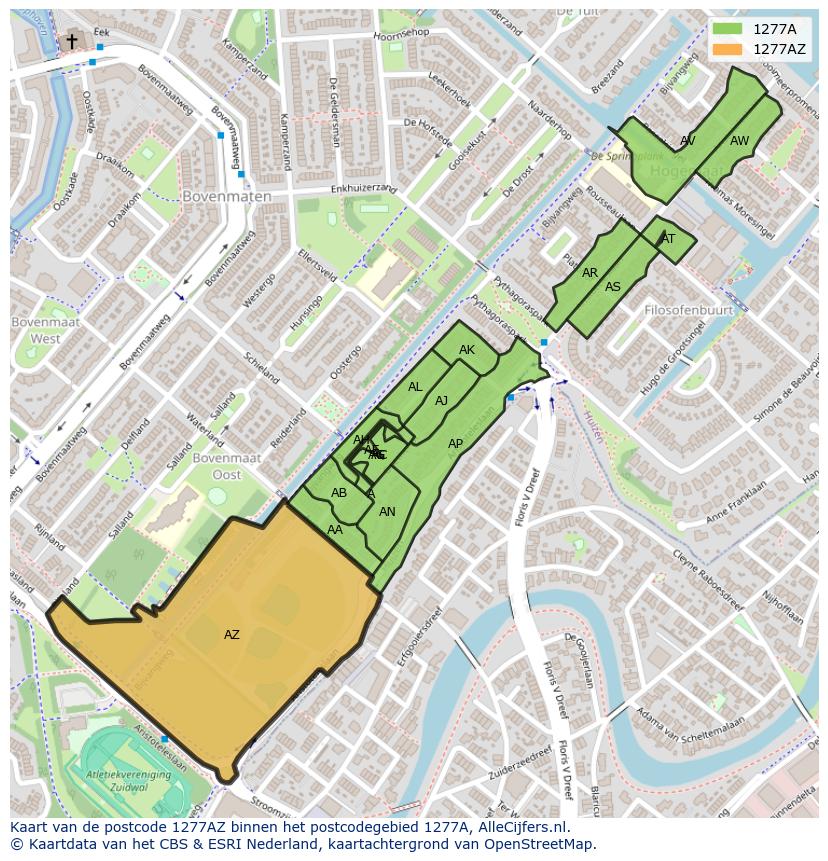 Afbeelding van het postcodegebied 1277 AZ op de kaart.