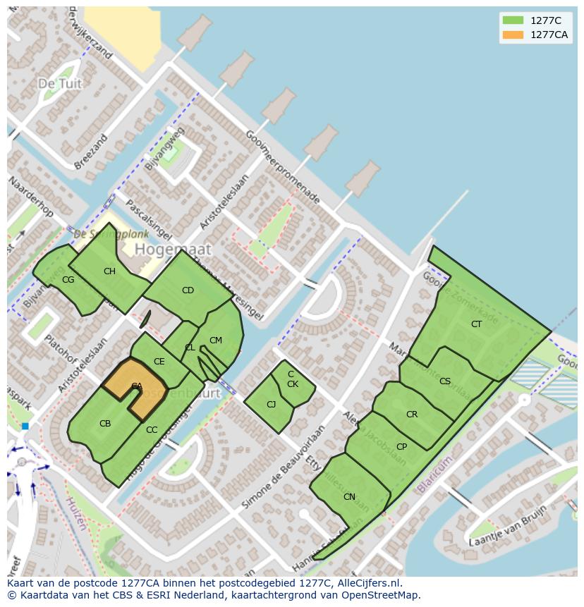 Afbeelding van het postcodegebied 1277 CA op de kaart.