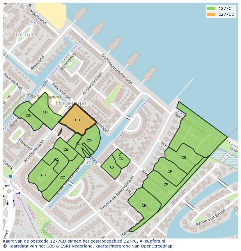 Afbeelding van het postcodegebied 1277 CD op de kaart.
