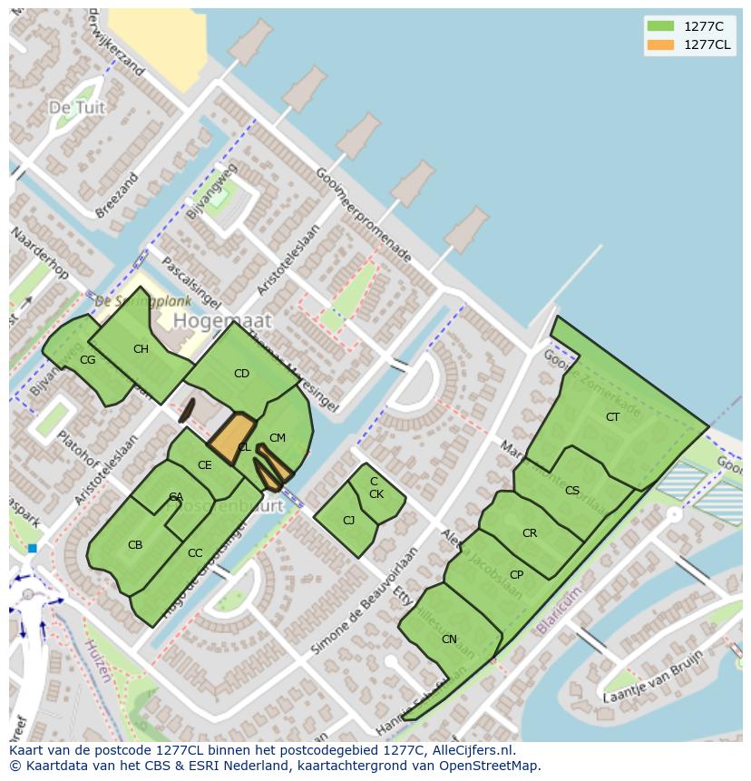 Afbeelding van het postcodegebied 1277 CL op de kaart.