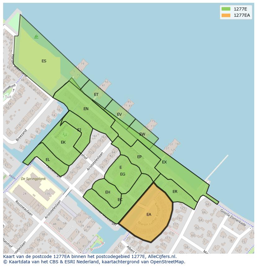 Afbeelding van het postcodegebied 1277 EA op de kaart.