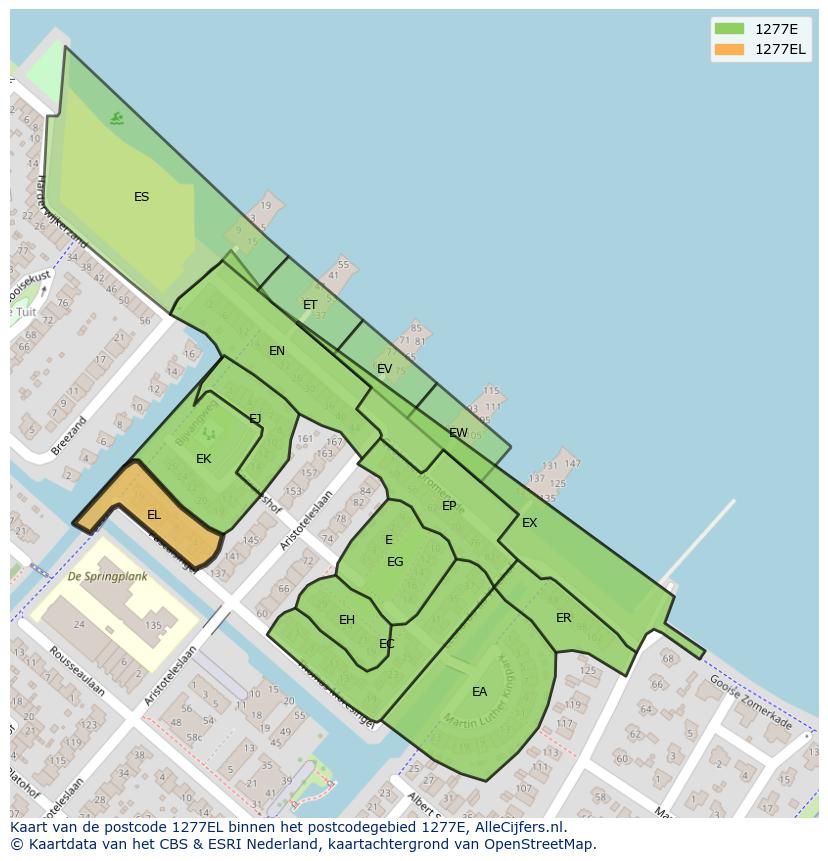 Afbeelding van het postcodegebied 1277 EL op de kaart.