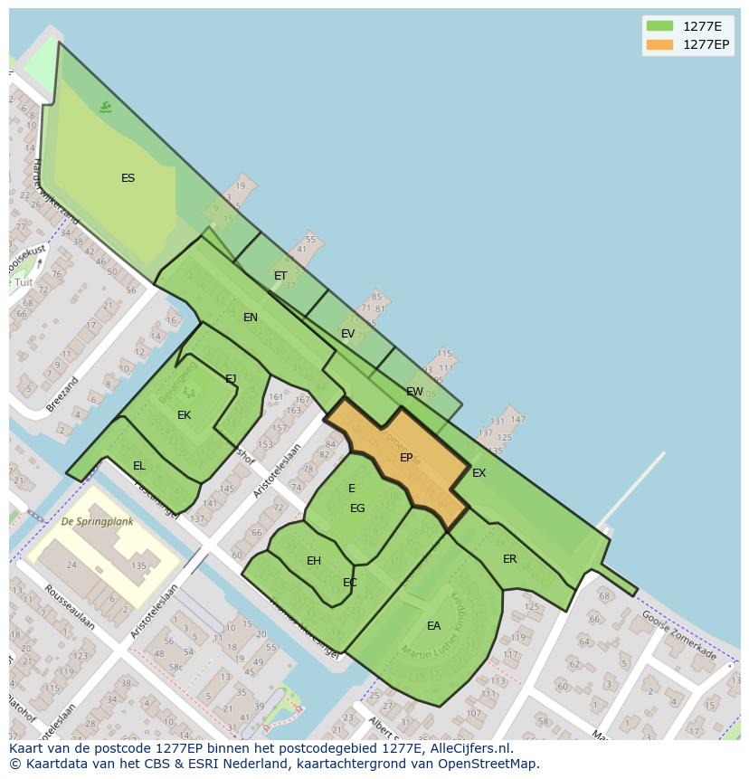 Afbeelding van het postcodegebied 1277 EP op de kaart.