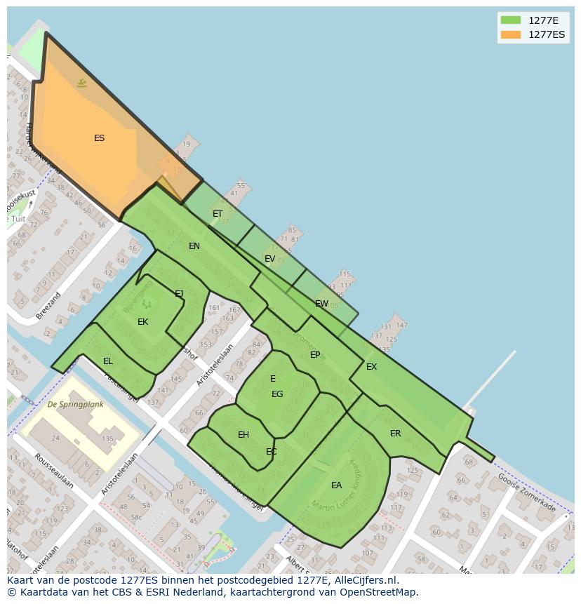 Afbeelding van het postcodegebied 1277 ES op de kaart.