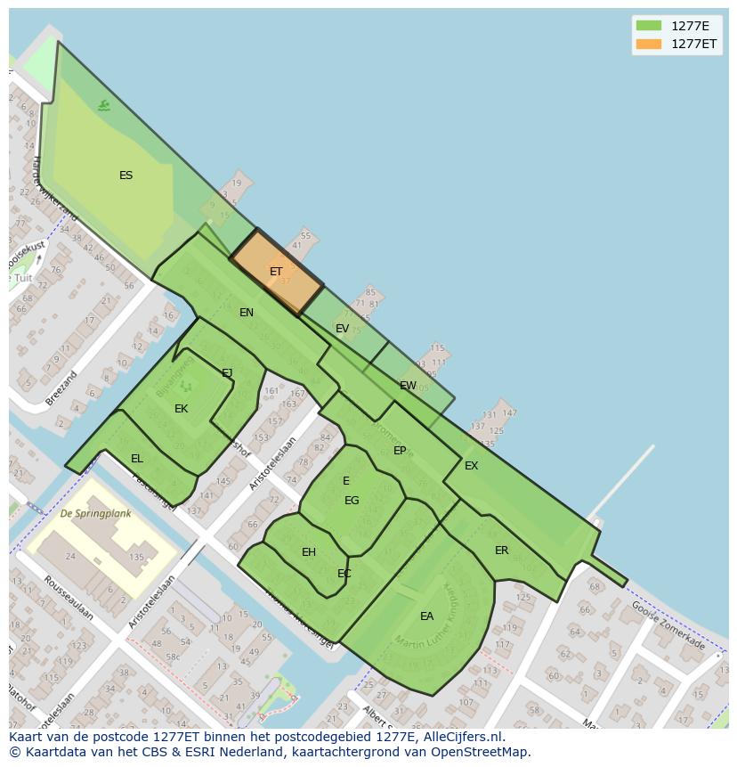 Afbeelding van het postcodegebied 1277 ET op de kaart.