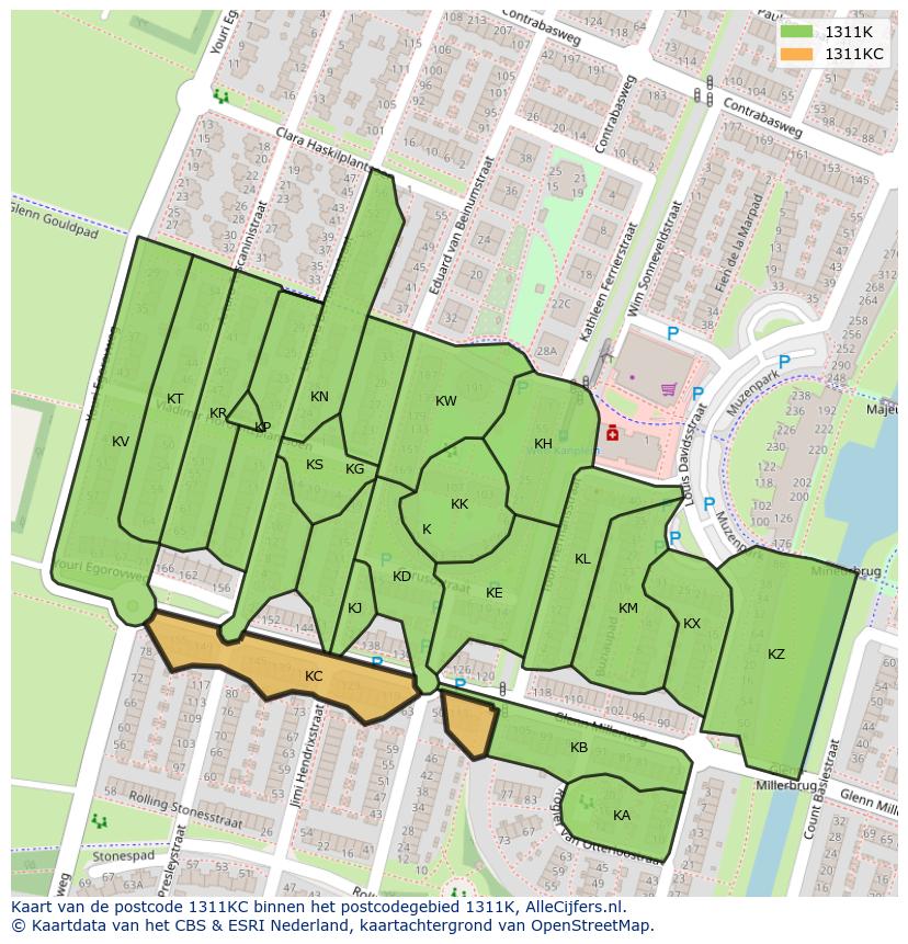 Afbeelding van het postcodegebied 1311 KC op de kaart.