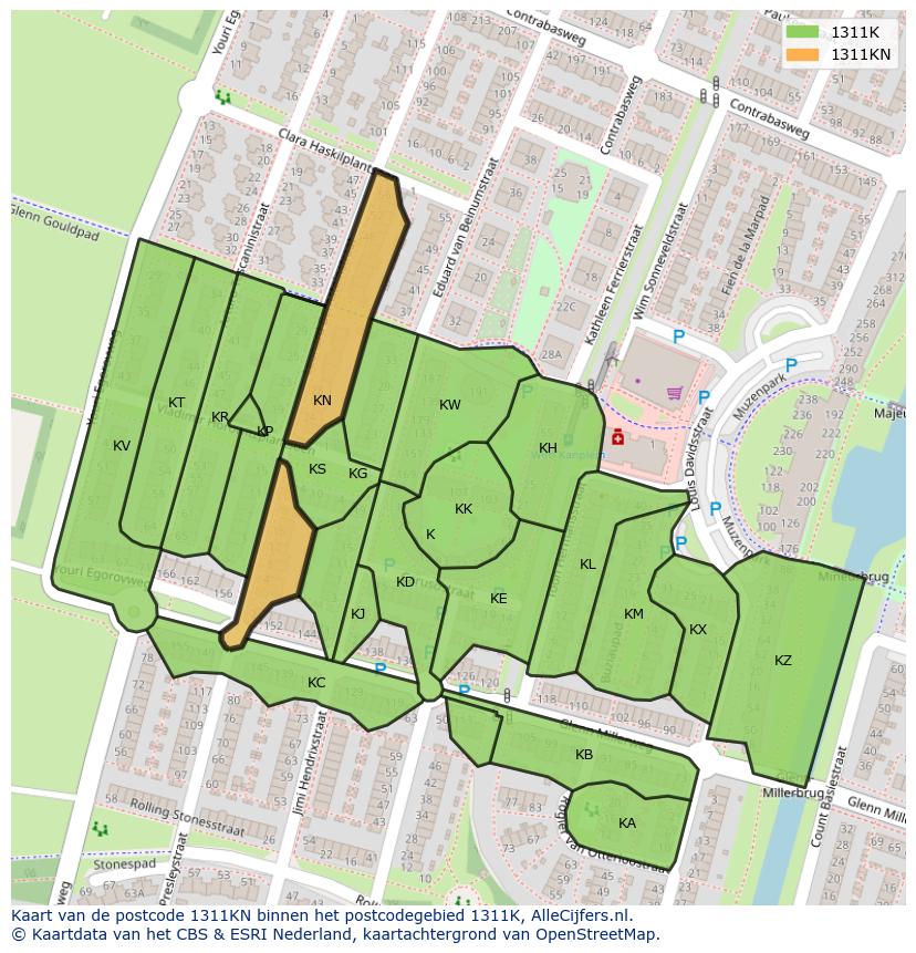 Afbeelding van het postcodegebied 1311 KN op de kaart.