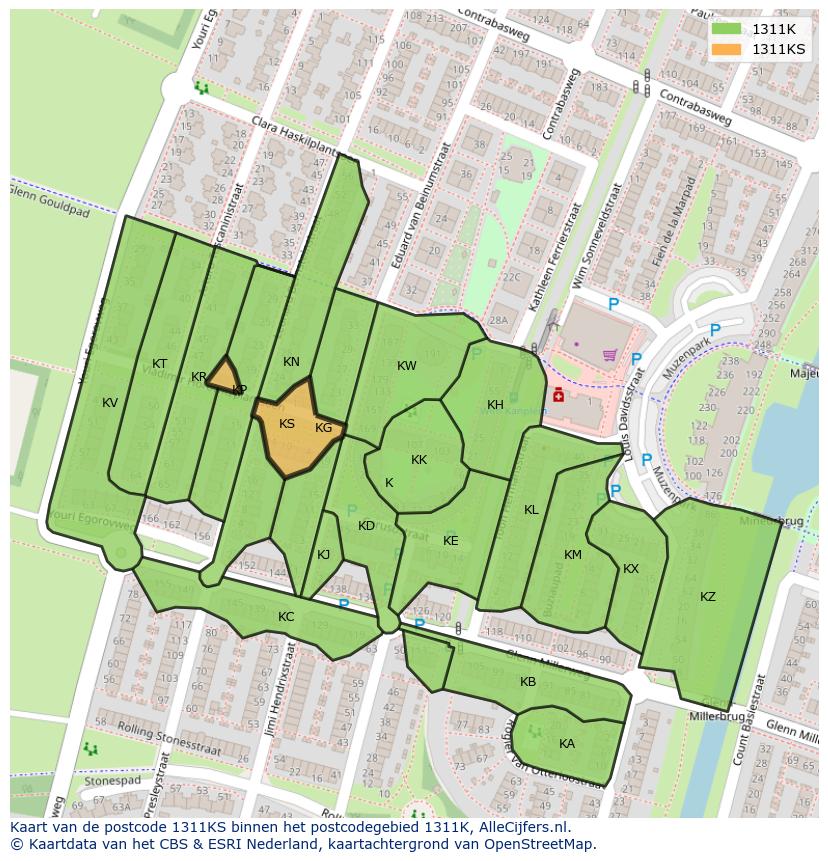 Afbeelding van het postcodegebied 1311 KS op de kaart.