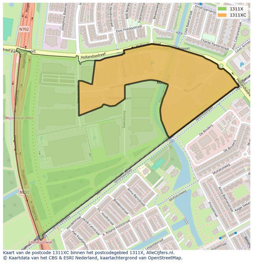 Afbeelding van het postcodegebied 1311 XC op de kaart.