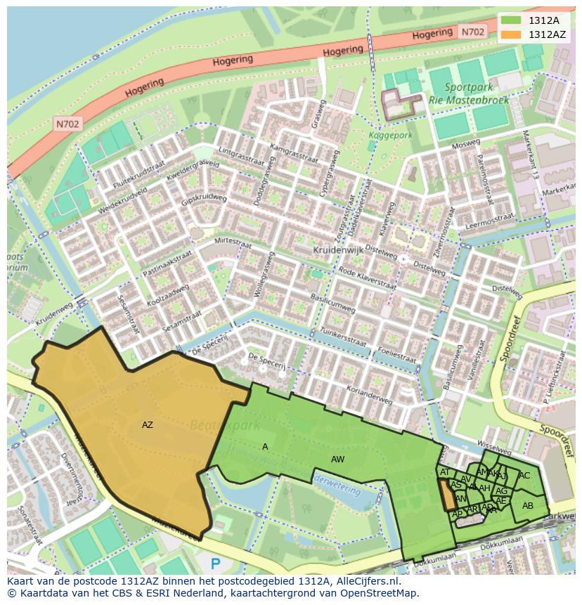 Afbeelding van het postcodegebied 1312 AZ op de kaart.
