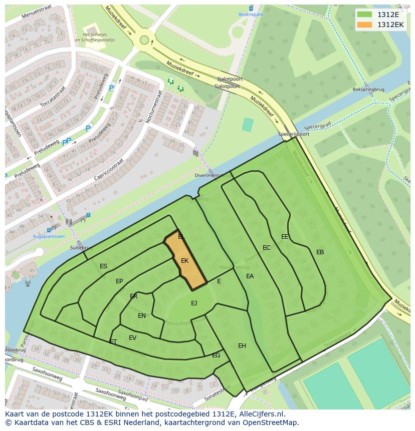 Afbeelding van het postcodegebied 1312 EK op de kaart.