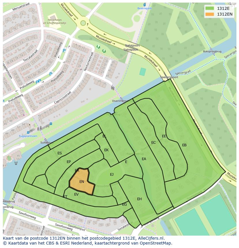 Afbeelding van het postcodegebied 1312 EN op de kaart.