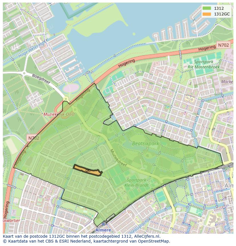 Afbeelding van het postcodegebied 1312 GC op de kaart.