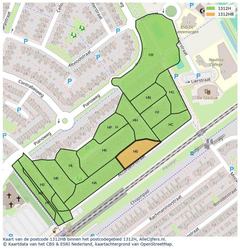 Afbeelding van het postcodegebied 1312 HB op de kaart.