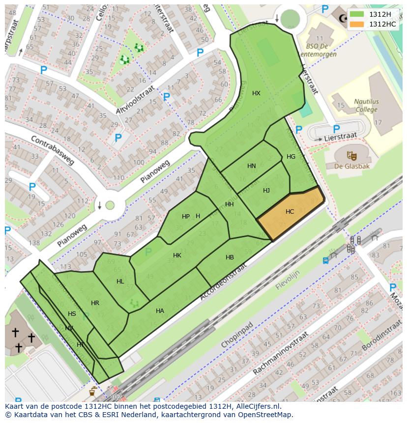 Afbeelding van het postcodegebied 1312 HC op de kaart.