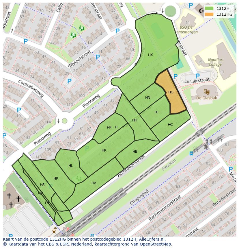 Afbeelding van het postcodegebied 1312 HG op de kaart.