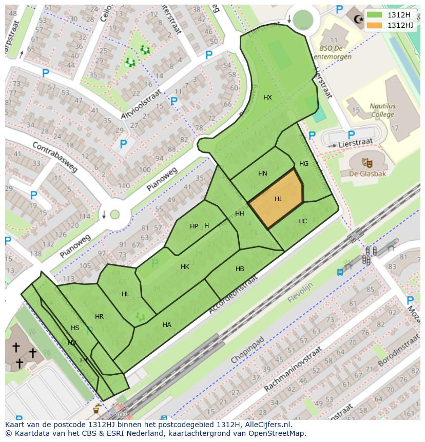 Afbeelding van het postcodegebied 1312 HJ op de kaart.