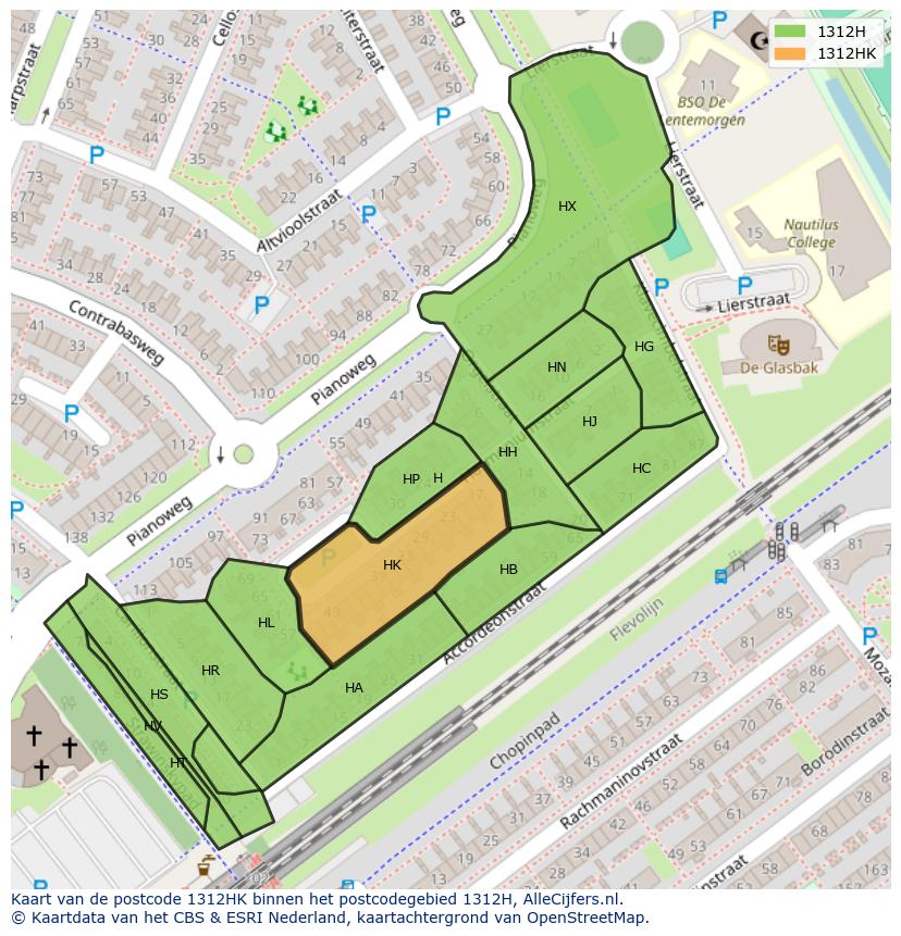 Afbeelding van het postcodegebied 1312 HK op de kaart.