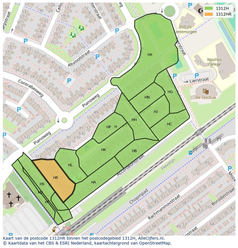 Afbeelding van het postcodegebied 1312 HR op de kaart.