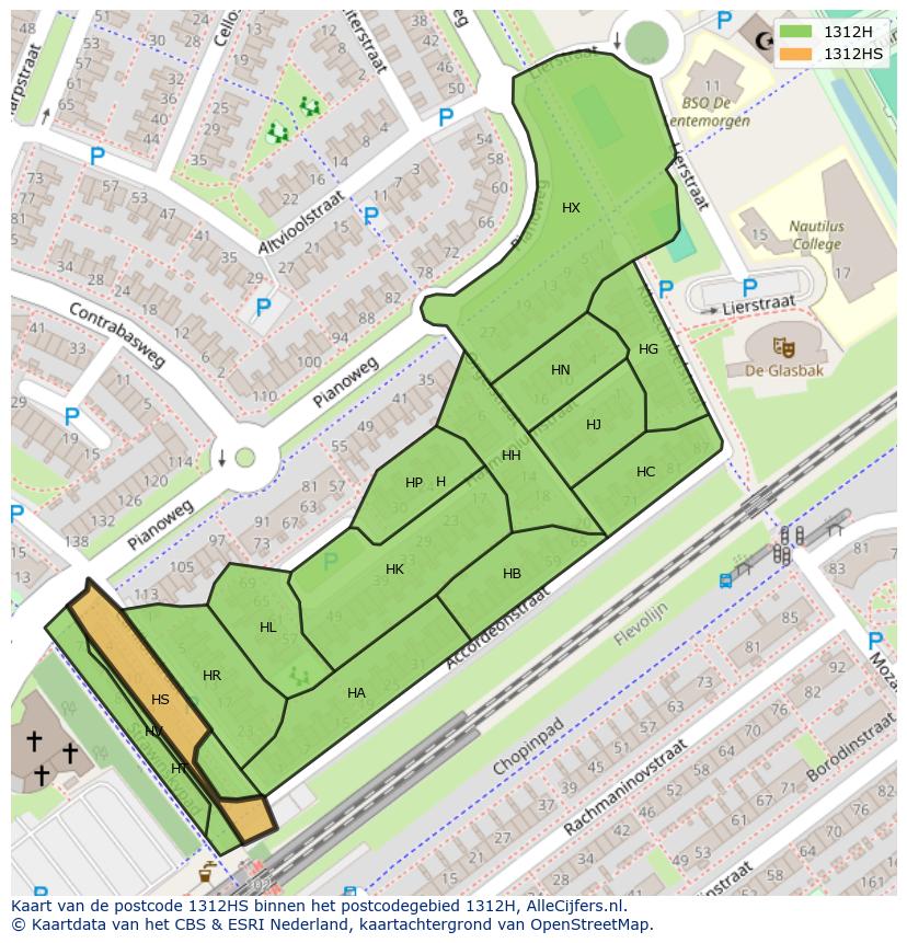 Afbeelding van het postcodegebied 1312 HS op de kaart.