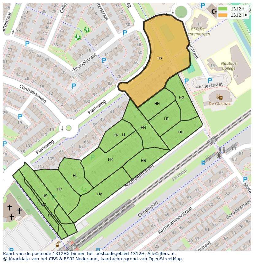 Afbeelding van het postcodegebied 1312 HX op de kaart.