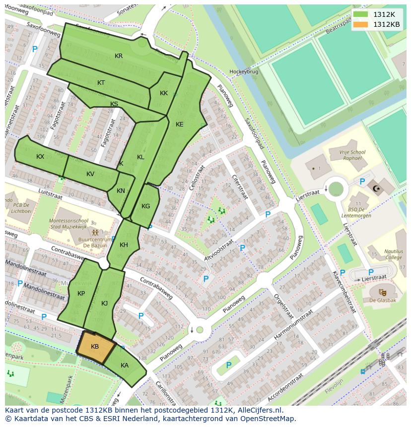 Afbeelding van het postcodegebied 1312 KB op de kaart.