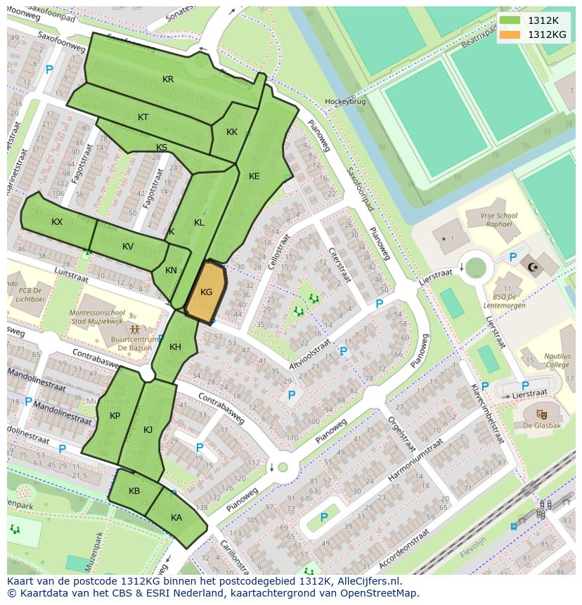 Afbeelding van het postcodegebied 1312 KG op de kaart.