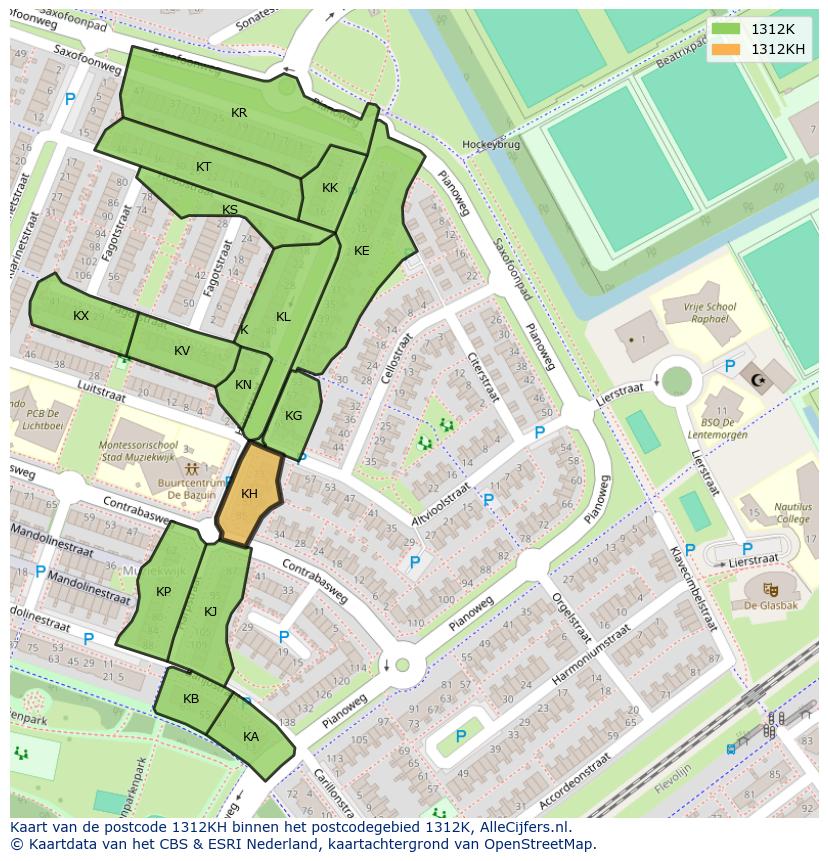 Afbeelding van het postcodegebied 1312 KH op de kaart.