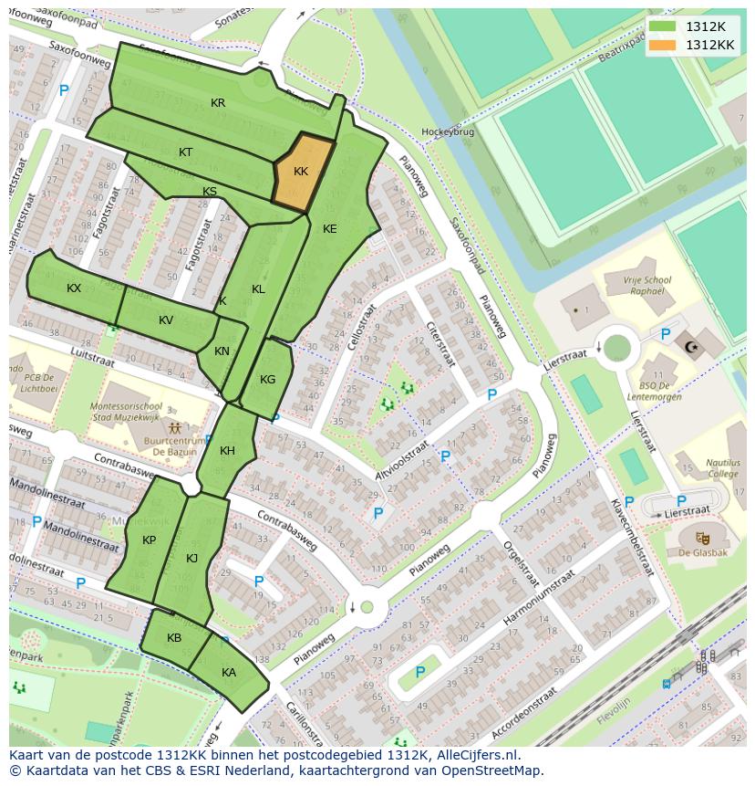 Afbeelding van het postcodegebied 1312 KK op de kaart.