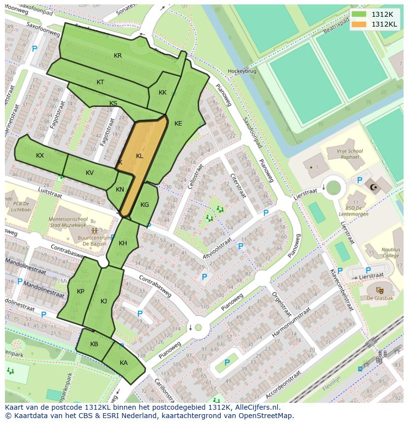 Afbeelding van het postcodegebied 1312 KL op de kaart.