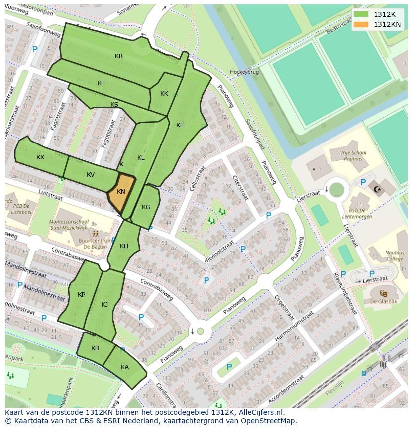 Afbeelding van het postcodegebied 1312 KN op de kaart.