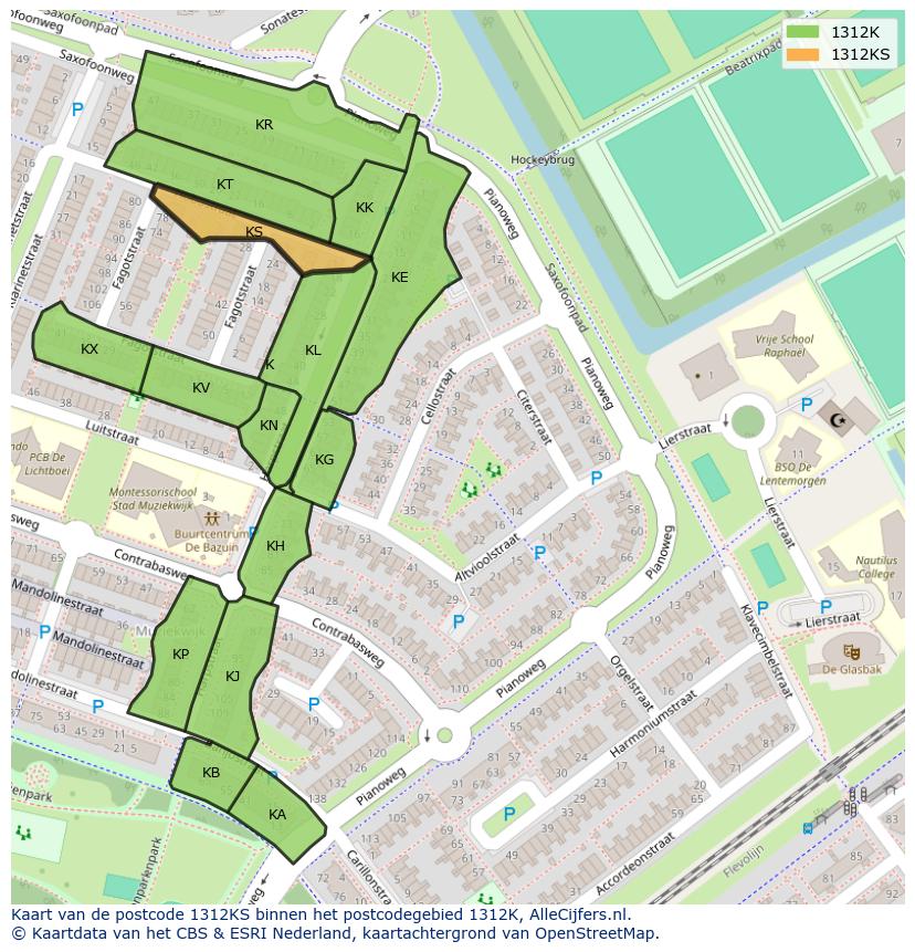 Afbeelding van het postcodegebied 1312 KS op de kaart.