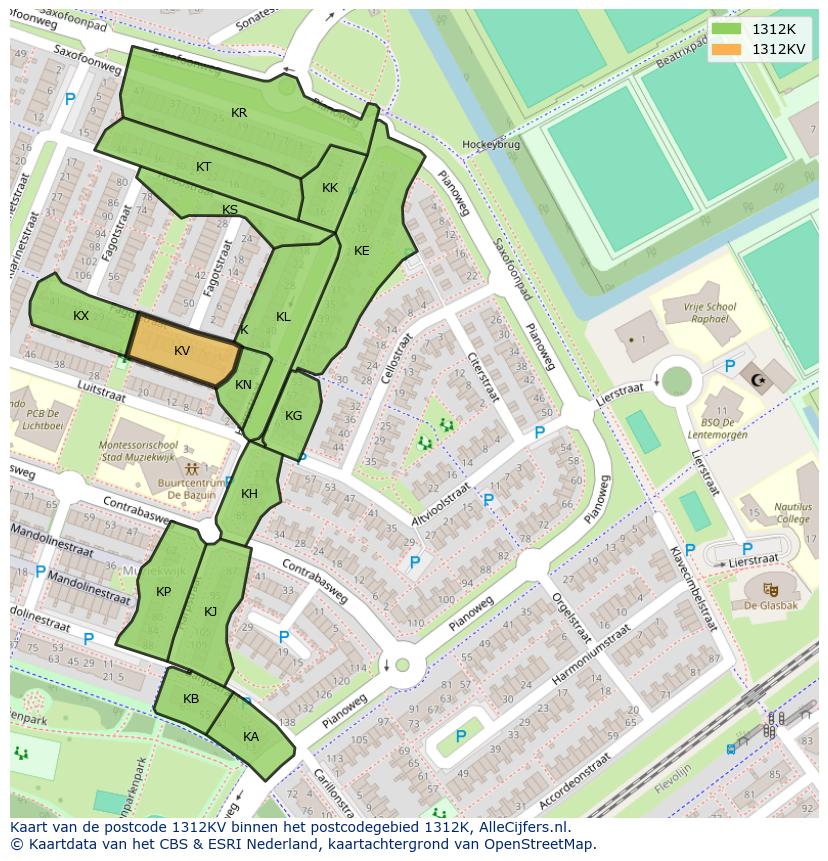 Afbeelding van het postcodegebied 1312 KV op de kaart.